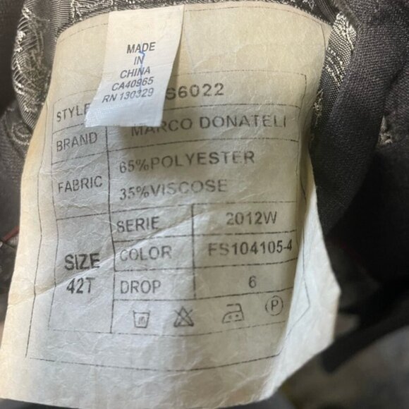 Marco Donateli Men’s Gray Suit Blazer & Trousers Set - 42T Jacket, 36T Pants - Picture 16 of 16